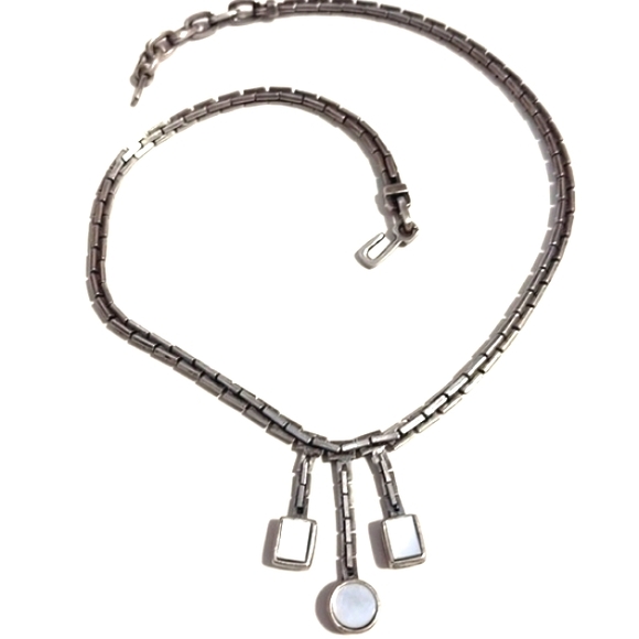 VINTAGE KC DESIGNS SILVER-TONE MOTHER OF PEARL PENDANT 17" NECKLACE - Picture 7 of 11